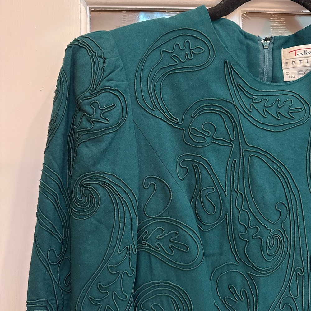 Vintage Talbots Emerald Teal Paisley Long Sleeve Midi Dress Women’s Size 12 P - Picture 3 of 12